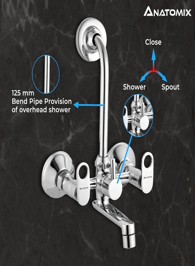 ANATOMIX Flora Brass Wall Mixer with L Bend Pipe and Provision for Over Head Shower and 125mm Long Bend Pipe Pack of 2 - Image 4
